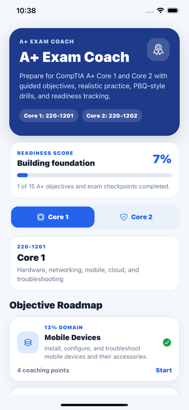 A plus exam coach roadmap